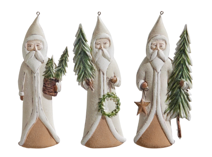 6" NATURAL SANTA WITH TREE ORNAMENT - ASSORTED