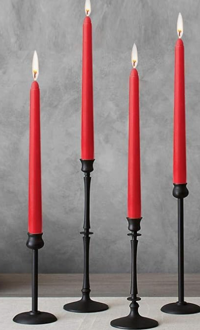 12" DRIPLESS SMOKELESS HAND POURED RED TAPER CANDLES- 10 HOUR BURN