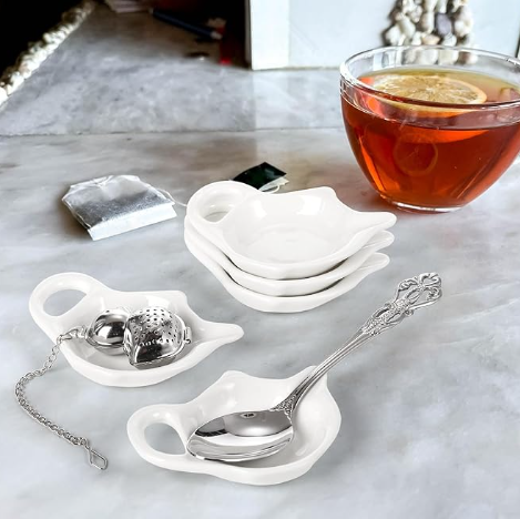 WHITE PORCELAIN TEA POT SHAPED TEA CADDY