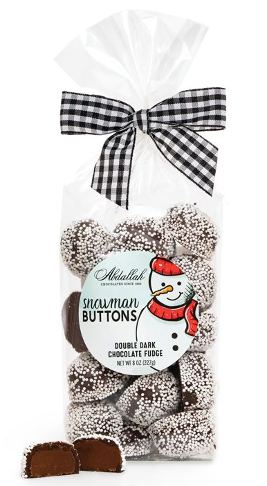 ABDALLAH CANDIES - 8oz. SNOWMAN BUTTONS - DOUBLE DARK FUDGIE