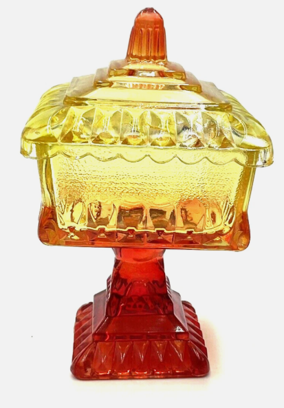 VINTAGE JEANETTE AMBERINA WEDDING CAKE BOX CANDY DISH