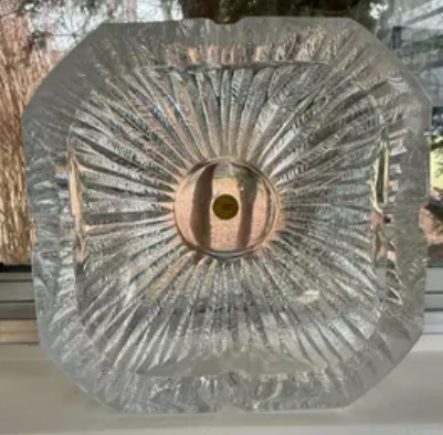 VINTAGE CRYSTAL ASHTRAY HOYA MIKASA JAPAN SQUARE - FEATHER PATTERN