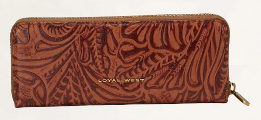 LOYAL WEST RANCH ROAD JEWELERY CASE HAND FINISHED EMBOSSED LEATHER -BROWN