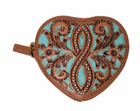 LOYAL WEST CUPID COIN POUCH HANDTOOLED LEATHER - WHISKEY & WATER