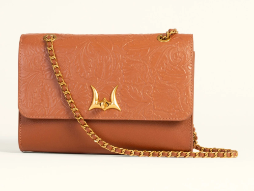 LOYAL WEST SAVI SMALL EMBOSSED AND GRAINED LEATHER BAG - AMBER GLOW