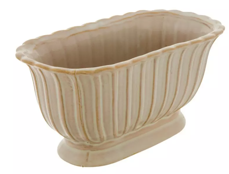 DISTRESSED WHITE OVAL FLOWER POT