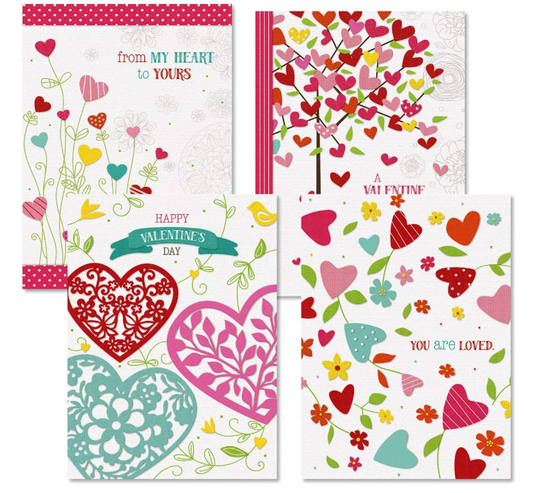 HEARTS & BLOSSOMS VALENTINE'S CARD WITH ENVELOPE (5"x7") - ASSORTED