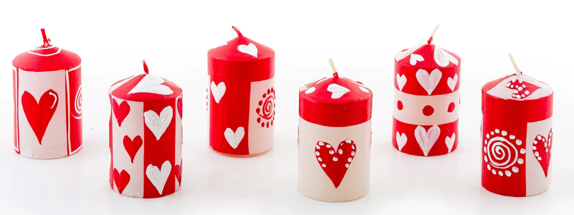 THUMBPRINT ARTIFACTS HAND PAINTED HEART CANDLES - ASSORTED