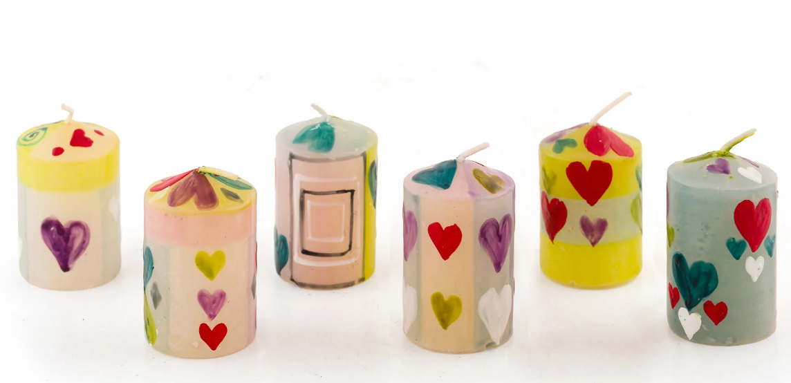 THUMBPRINT ARTIFACTS HAND PAINTED HEART CANDLES - ASSORTED