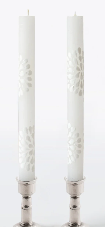 THUMBPRINT ARTIFACTS HAND PAINTED WHITE ON WHITE CANDLES - ASSORTED