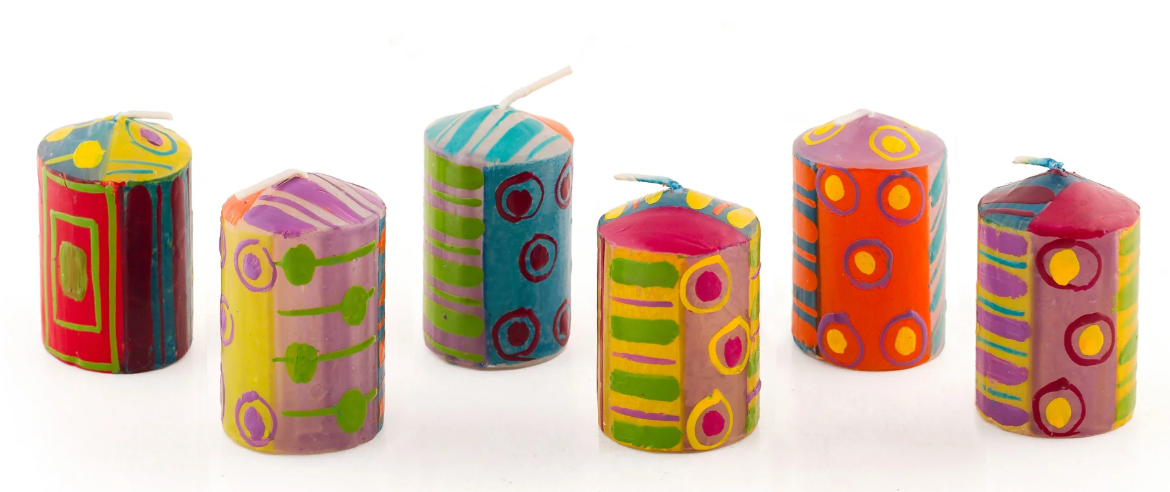 THUMBPRINT ARTIFACTS HAND PAINTED CAROUSEL CANDLES - ASSORTED
