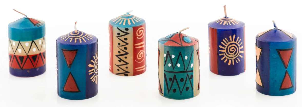 THUMBPRINT ARTIFACTS HAND PAINTED AFRICAN SKY CANDLES - ASSORTED
