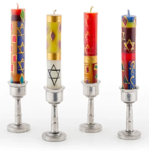 THUMBPRINT ARTIFACTS HAND PAINTED SHABBAT JUDAICA AND HAMSA CANDLES - ASSORTED