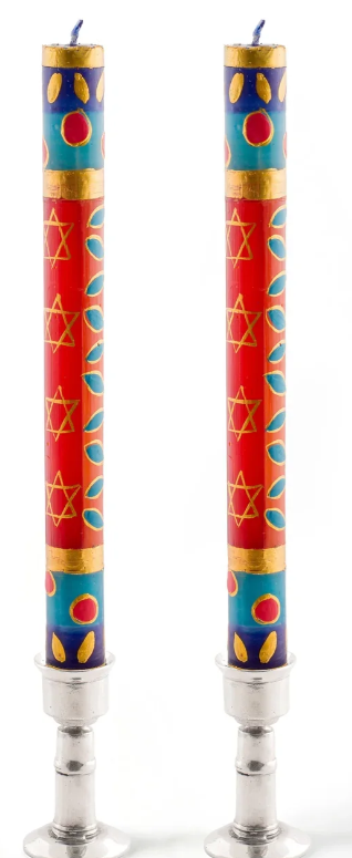 THUMBPRINT ARTIFACTS HAND PAINTED JUDAICA AND HAMSA CANDLES - ASSORTED