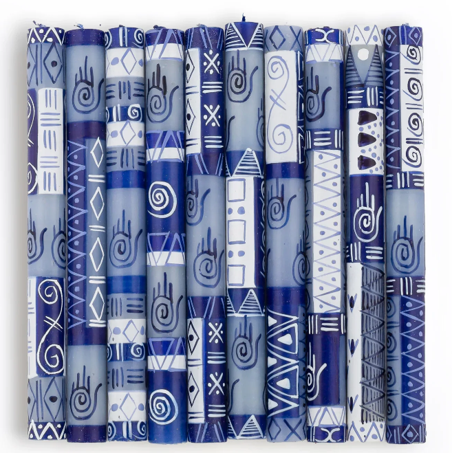THUMBPRINT ARTIFACTS HAND PAINTED JUDAICA AND HAMSA CANDLES - ASSORTED