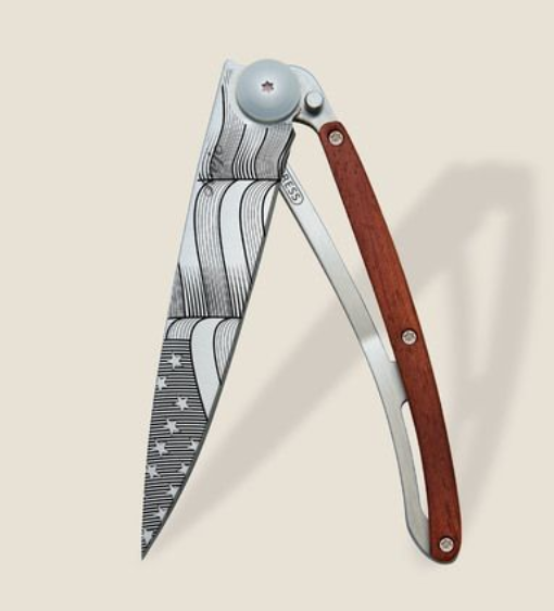 DEEJO KNIVES - 37G CORAL WOOD/STARS & STRIPES