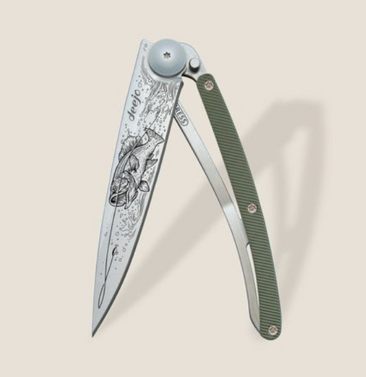 DEEJO KNIVES - 37G GREEN KHAKI ALUMINUM/ BASS FISHING