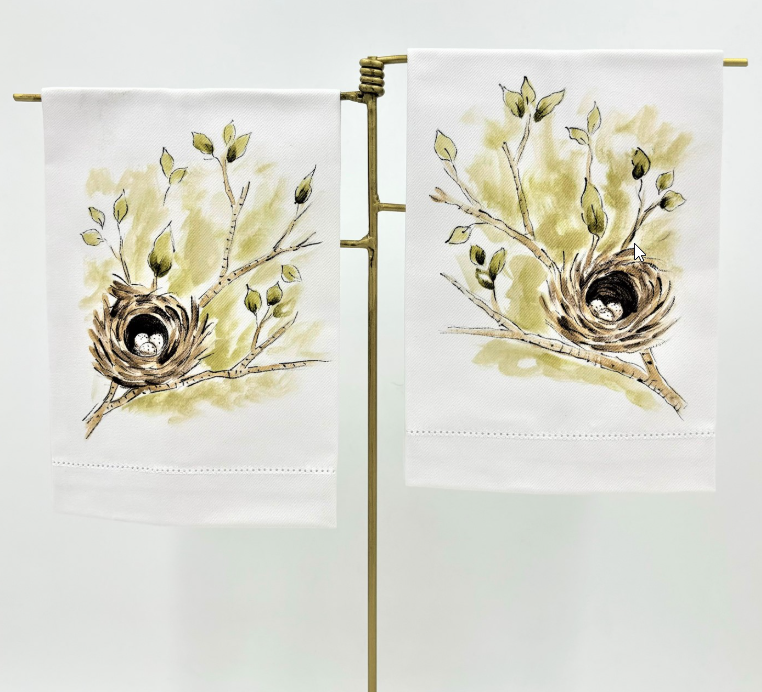 HAND-PAINTED TEA TOWEL - BIRD'S NEST ASSORTED