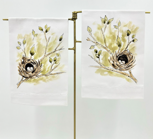 HAND-PAINTED TEA TOWEL - BIRD'S NEST ASSORTED
