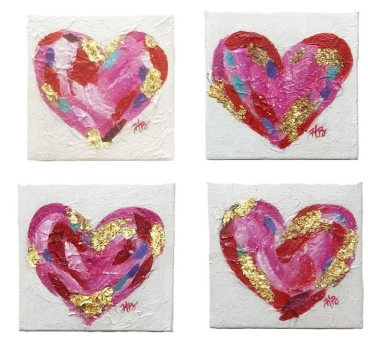 HAND-PAINTED CANVAS HEART WITH GOLD LEAF BY HALEY BUSH 4"x2"x4"