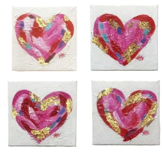 HAND-PAINTED CANVAS HEART WITH GOLD LEAF BY HALEY BUSH 4"x2"x4"