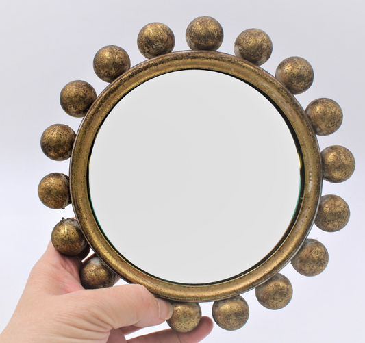 6" ROUND MIRROR WITH BEADED FRAME - ANTIQUED GOLD