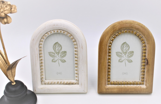 9" ARCHED WOOD BEADED FRAME (4x6) ASSORTED