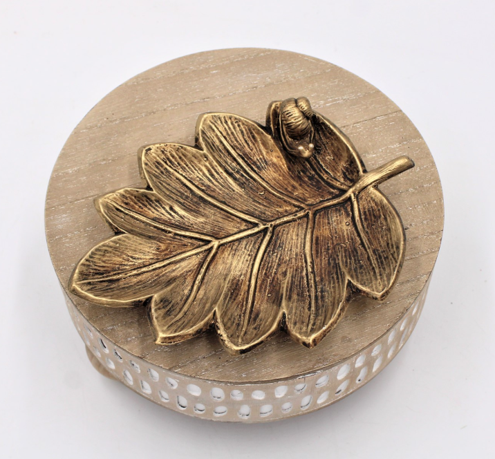 RESIN LEAF TRINKET WITH SNAIL 7"x5"x1"