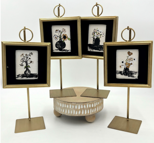 4"x6" BLACK VASE FLORAL FRAMED ART ON 13" STAND  BY TAWNYA NORTON- ASSORTED