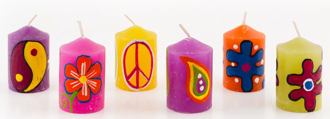 THUMBPRINT ARTIFACTS HAND PAINTED HIPPIE CANDLES - ASSORTED