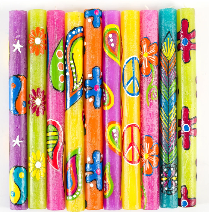 THUMBPRINT ARTIFACTS HAND PAINTED HIPPIE CANDLES - ASSORTED