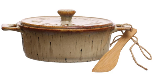 STONEWARE BRIE BAKER W/BAMBOO SPREADER
