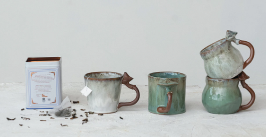 14oz. STONEWARE MUG W/MUSHROOM HANDLE - ASSORTED