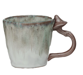 14oz. STONEWARE MUG W/MUSHROOM HANDLE - ASSORTED
