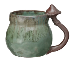 14oz. STONEWARE MUG W/MUSHROOM HANDLE - ASSORTED
