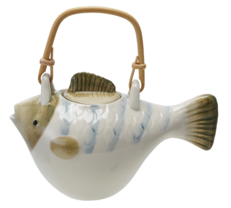 24oz. HAND-PAINTED FISH TEAPOT WITH STRAINER & HANDLE