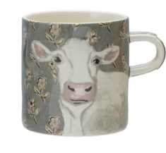 16oz. STONEWARE MUG WITH PATTERN & FARM ANIMALS - ASSORTED