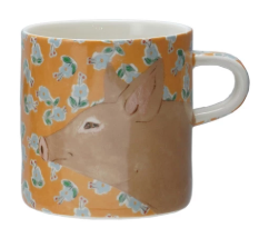 16oz. STONEWARE MUG WITH PATTERN & FARM ANIMALS - ASSORTED