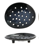 STONEWARE FOOTED SOAP DISH - ASSORTED