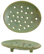 STONEWARE FOOTED SOAP DISH - ASSORTED