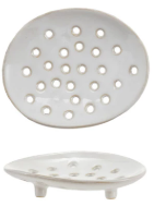 STONEWARE FOOTED SOAP DISH - ASSORTED