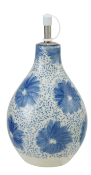 STONEWARE OIL CRUET WITH BLUE & WHITE FLORAL PATTERN - ASSORTED
