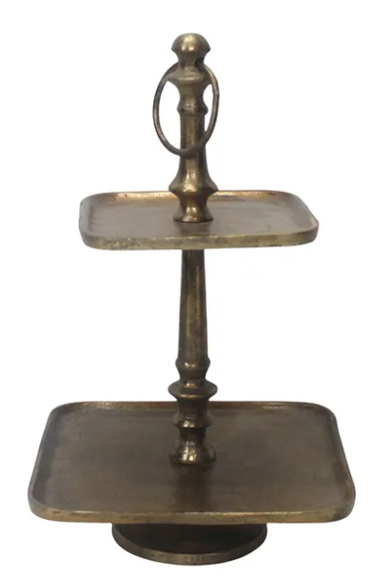 ANTIQUE BRASS TWO-TIER SQUARE SERVER