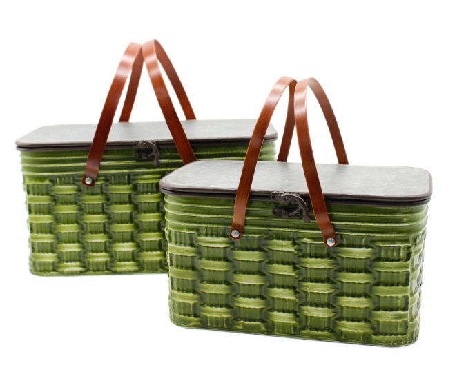 GREEN METAL RATTAN-LOOK BASKET