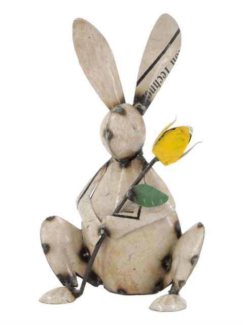 RECYCLED METAL BUNNY WITH TULIP