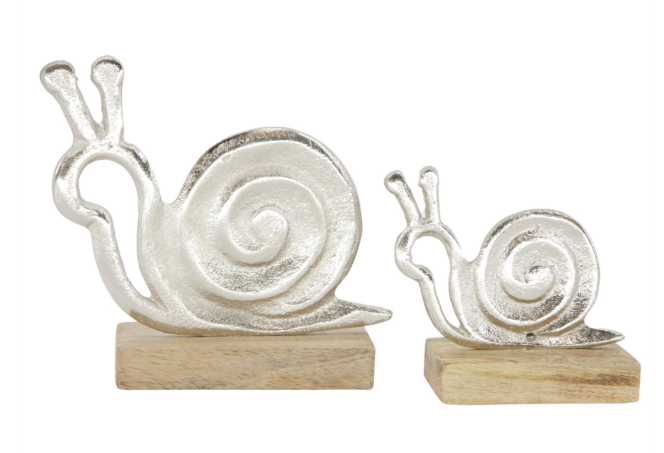 METAL SNAIL ON WOOD STAND - ASSORTED