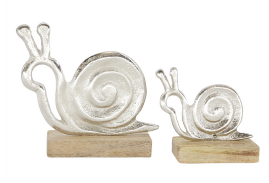 METAL SNAIL ON WOOD STAND - ASSORTED