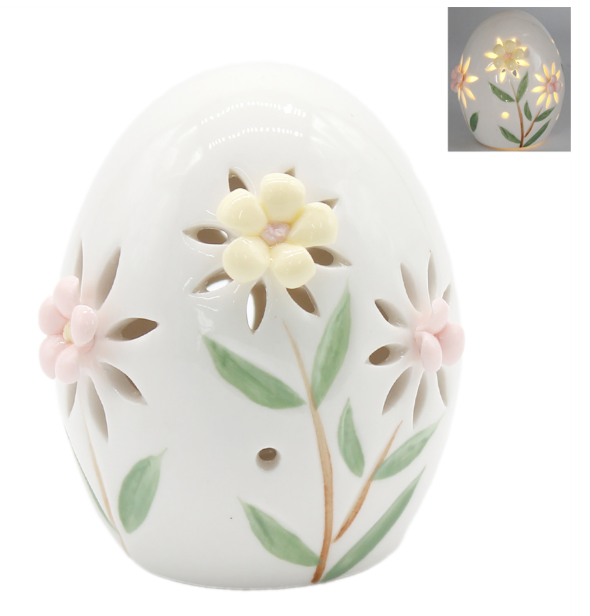 LED PORCELAIN EGG WITH DAISY FLOWERS