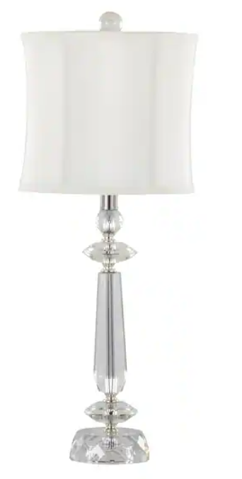 SILVER CRYSTAL TABLE LAMP WITH WHITE LINEN SHADE