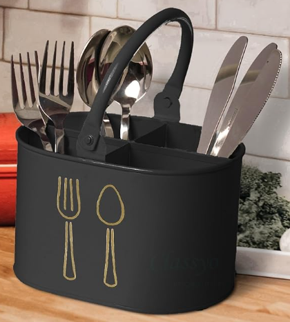 MATTE BLACK METAL CUTLERY CADDY